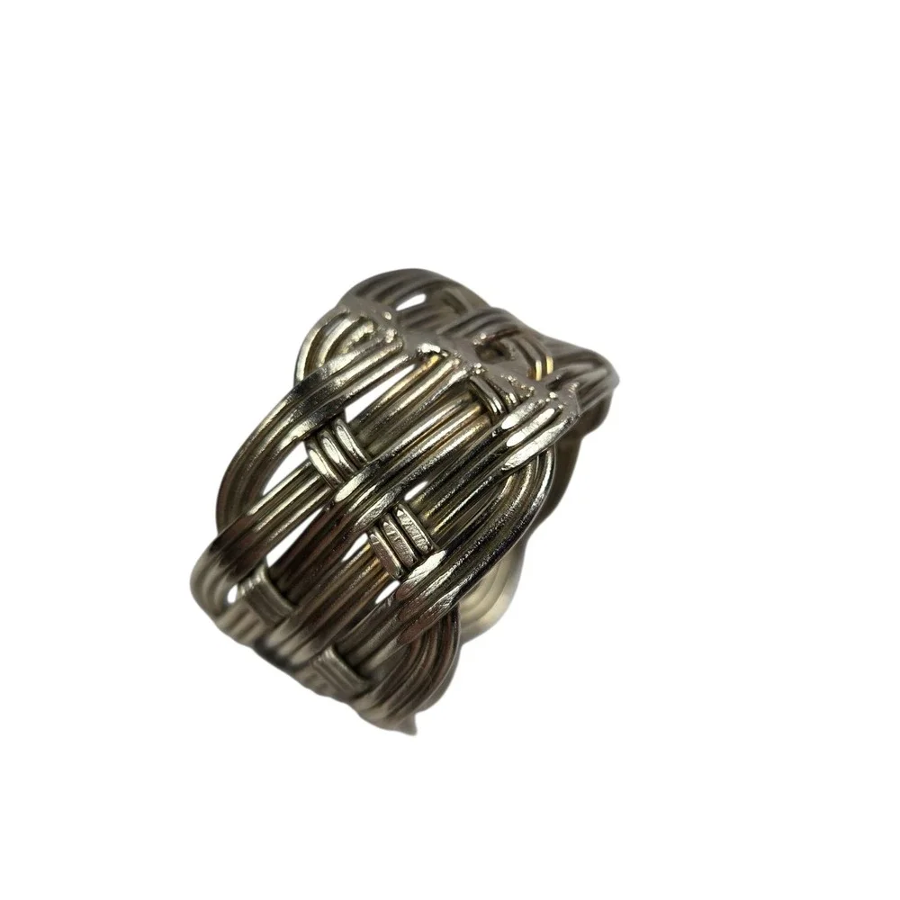 Napkin Rings Set of 8 Metal Woven Braided Holders Silver Tone Dinner Luncheon